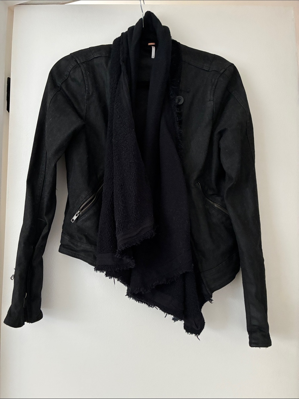 Free people Women’s Black Jean Jacket with Draped Scarf